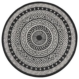 Kusový koberec Mujkoberec Original Flatweave 104855 Black/Cream kruh – na ven i na doma - 160x160 (průměr) kruh cm Mujkoberec Original