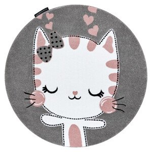 Dětský kusový koberec Petit Kitty cat grey kruh - 120x120 (průměr) kruh cm Dywany Łuszczów