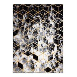 Kusový koberec Gloss 409A 82 3D cubes black/gold/grey - 80x150 cm Dywany Łuszczów