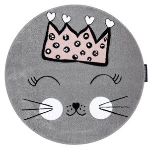 DOPRODEJ: 160x160 (průměr) kruh cm Dětský kusový koberec Petit Cat crown grey kruh - 160x160 (průměr) kruh cm Dywany Łuszczów