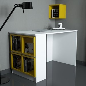 ASIR Psací stůl BOX bílý žlutý